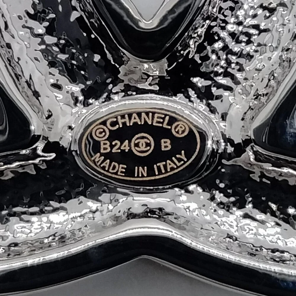 Chanel Brooch Pin Silver Black B24 B 597-051025